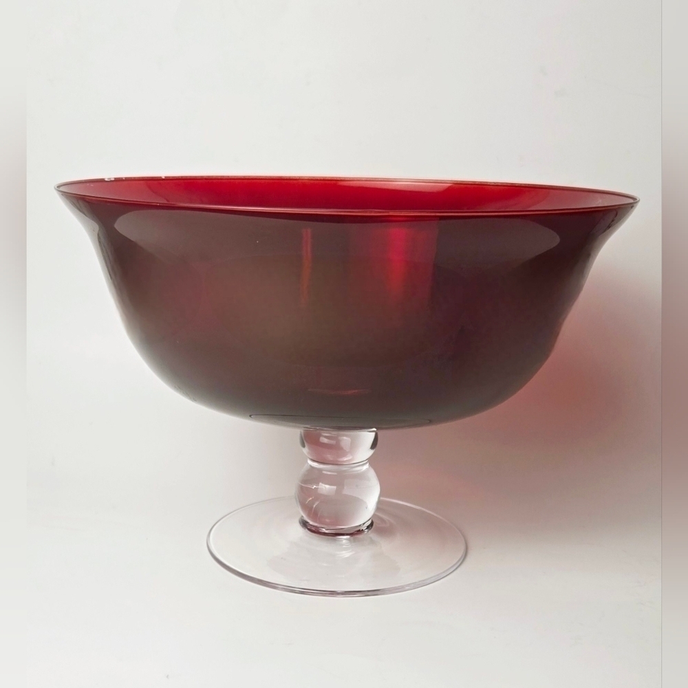 Title:PartyLite Ruby Red Glass Pedestal 3 Wick Jar Candle Holder Centerpiece